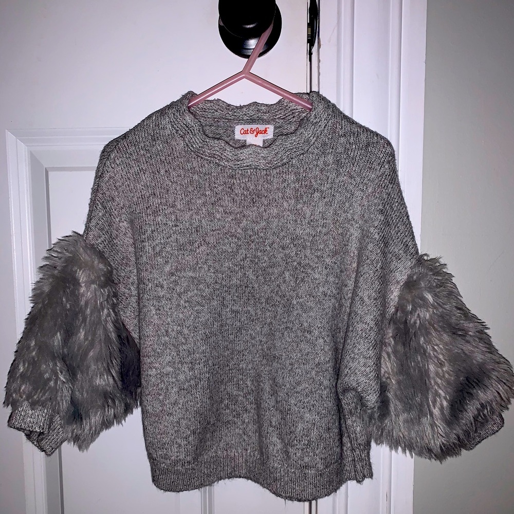 Cat & Jack sweater with faux fur sleeve accents
